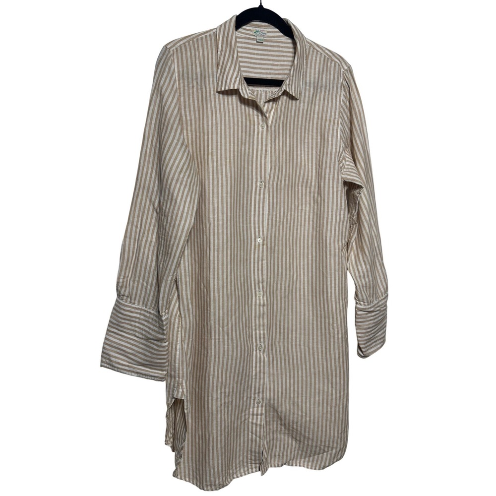 J.‎ Crew Striped Linen Blend Beach Shirt Ivory Beige Women's Size M Retail: $98